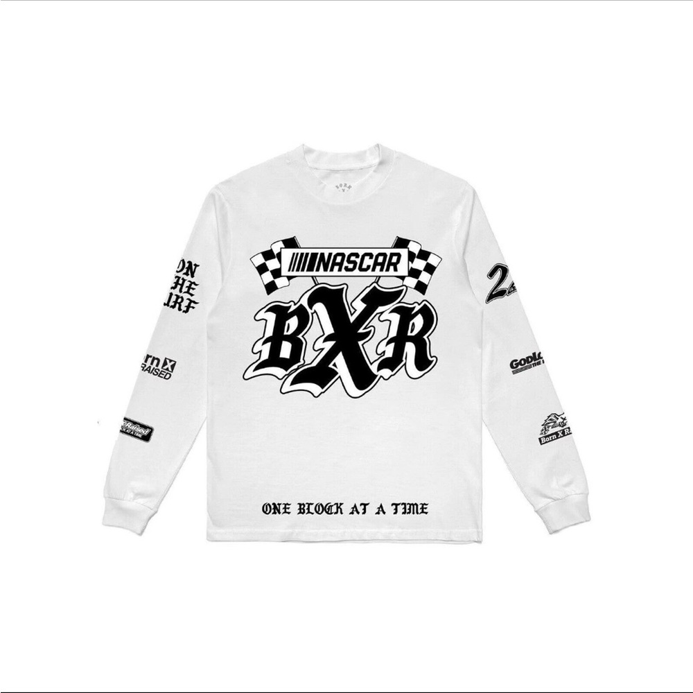 Born x Raised Nascar Rocker one block at a time Long Sleeve Shirt White Size S